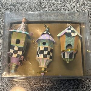 Mackenzie Childs Pastel Spring Birdhouse Ornaments